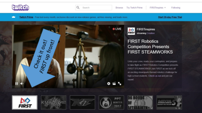 FIRST Robotics Competition first on Twitch Steamworks